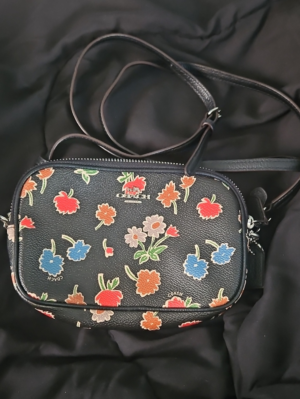 Coach Black Floral Leather Crossbody with Multicolor Flowers